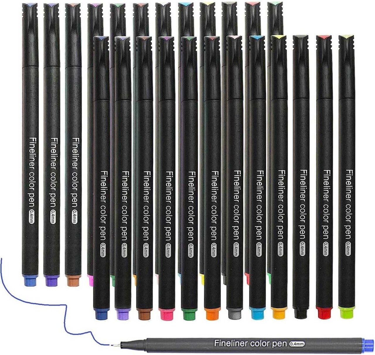 Fineliner Pens, Set of 24 Fineliners, 0.4 mm Tips Fine Point Markers, Assorted Art Pens, Water-Based Fine Tip Markers for Drawing, Sketching, Journaling and Calligraphy.